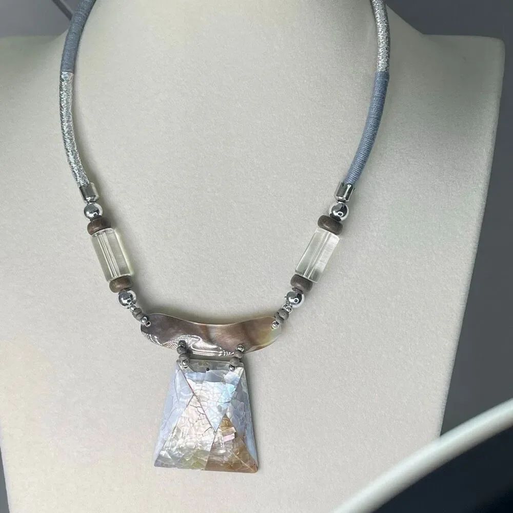 Mother of pearl abalone mosaic necklace boho festival